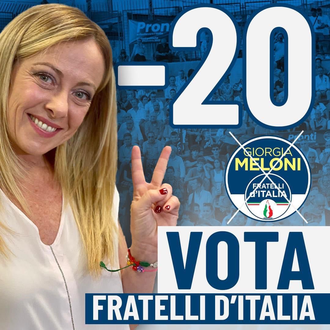 Pronti!

🗳 Il 25 settembre
#VotaFdI #Meloni 🇮🇹
