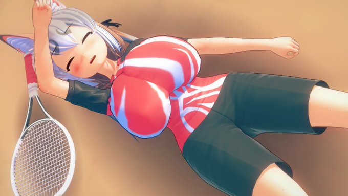 隊長さんとテニスをするシマハイちゃん (2/2) 