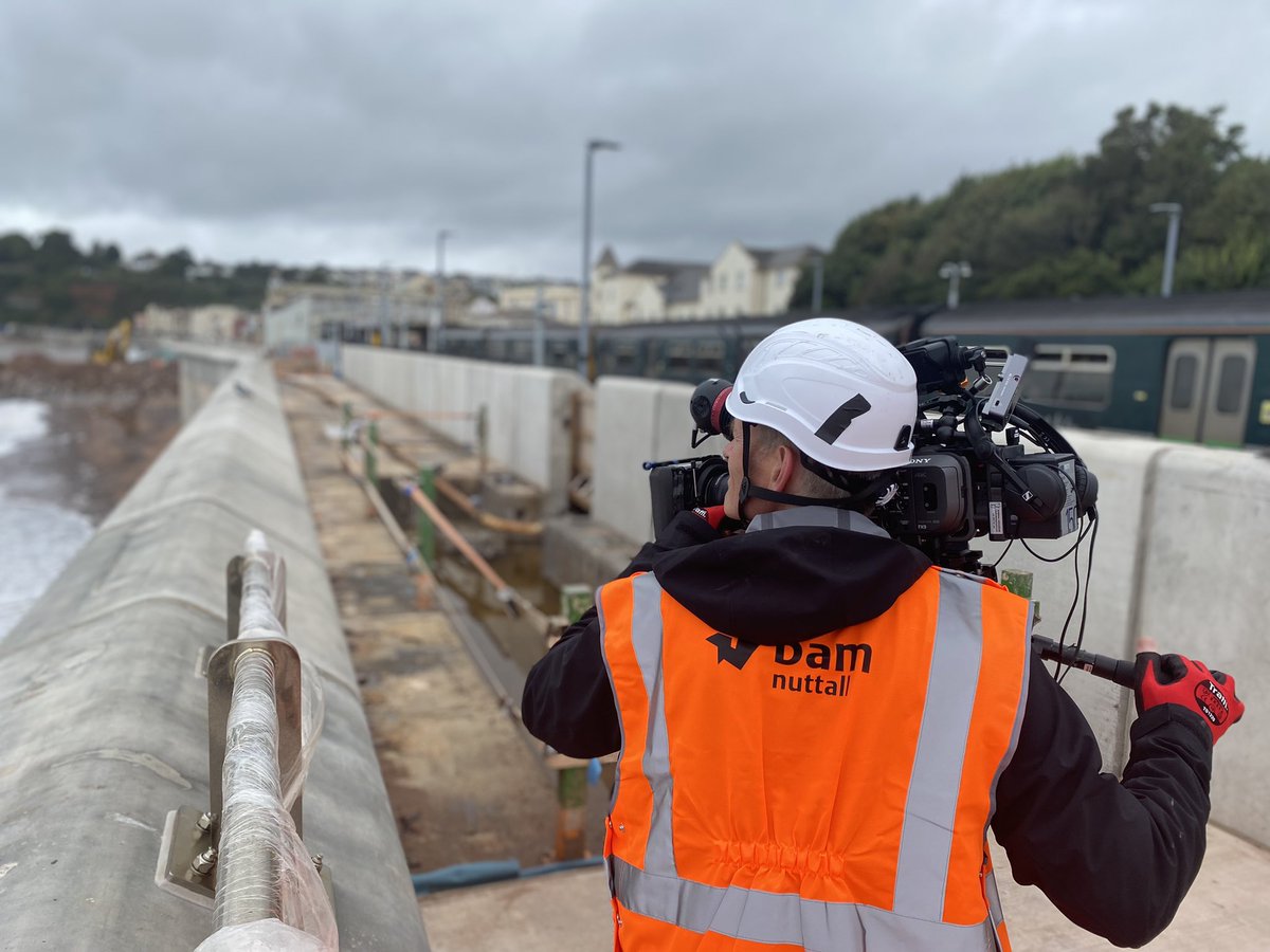 nickthatcher's tweet photo. A fascinating day’s filming for @_theIAM &amp; @ITNBusiness focussed on the work of @BAMNuttall @BAMConstructUK - who in partnership with @networkrail - are building a new sea wall to protect the railway line &amp; town at #Dawlish in #Devon #WhyOutcomesMatter https://t.co/2E5l2QktRy