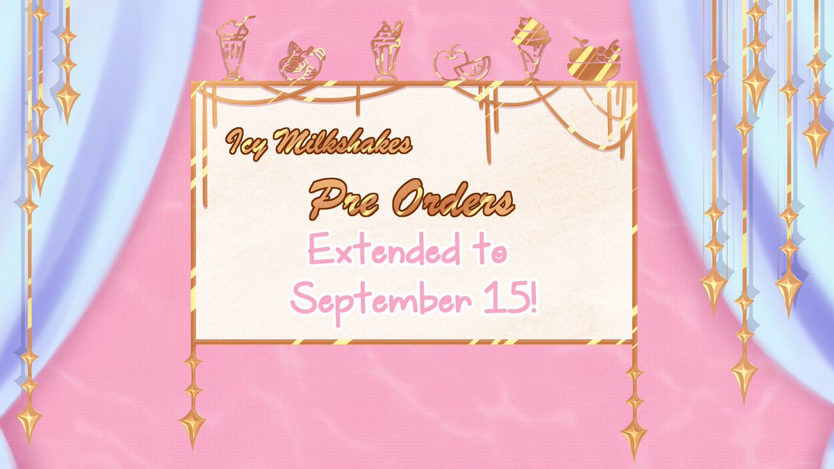 IcyMilkshakes's tweet photo. Hi everyone! We are here to announce that we extended our PO dates!
Our new date is: September 15th!

Also don't forget to use the code ''FRUITY'' for 10% off!
Thank you kindly for your support!

SHOP: https://t.co/eWZWfROhlV https://t.co/2Hx5YlVw4Y