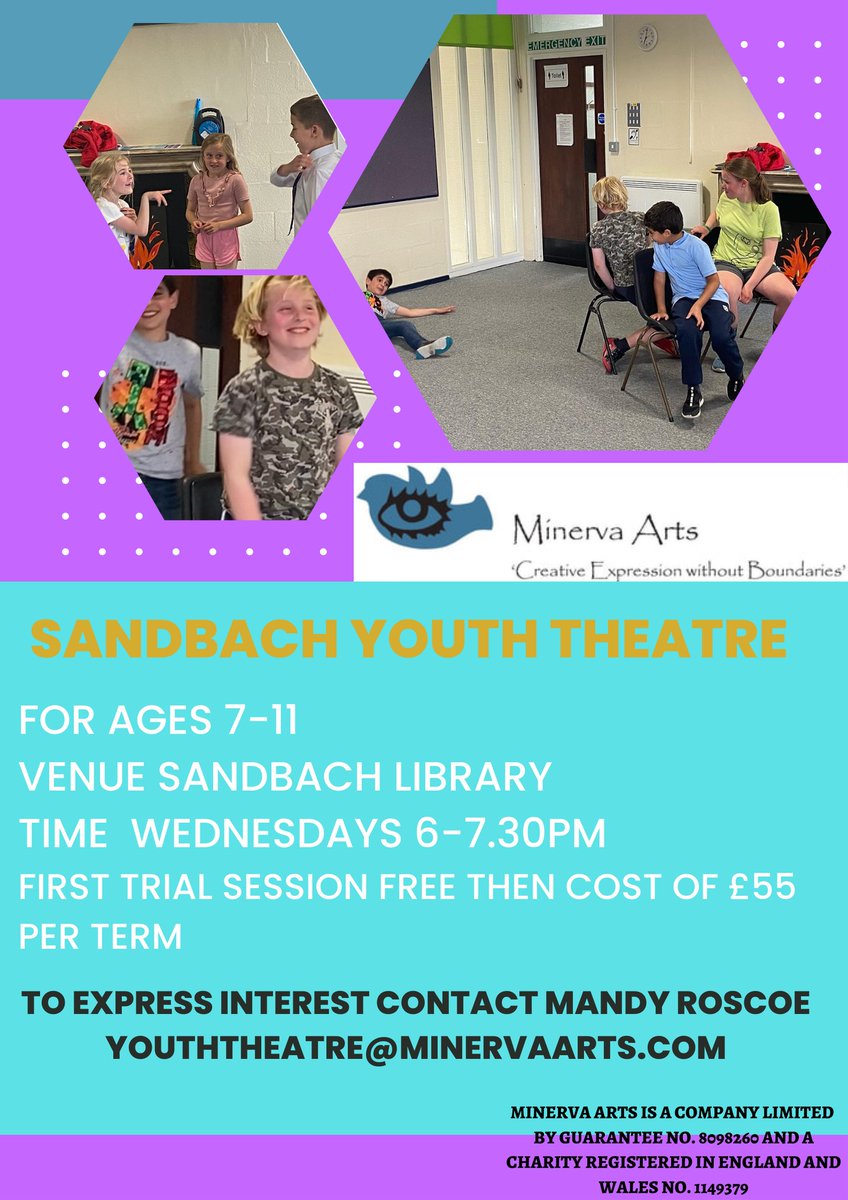 weareMinerva's tweet photo. 📣📣Youth Theatre is back! With groups all over Cheshire run by committed practitioners, we know we're the place to provide young people with a great creative start.  No experience needed, get involved! @SandbachHigh https://t.co/lsYYBrqJxA