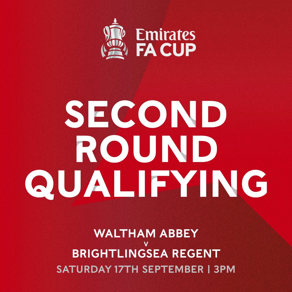 walthamabbeyfc's tweet photo. We're at home for our next @EmiratesFACup match against @Brightlingseafc on September 17th 3pm. #UpTheAbbey #NeverGonnaGiveYouUp https://t.co/oYYu5jsKsB