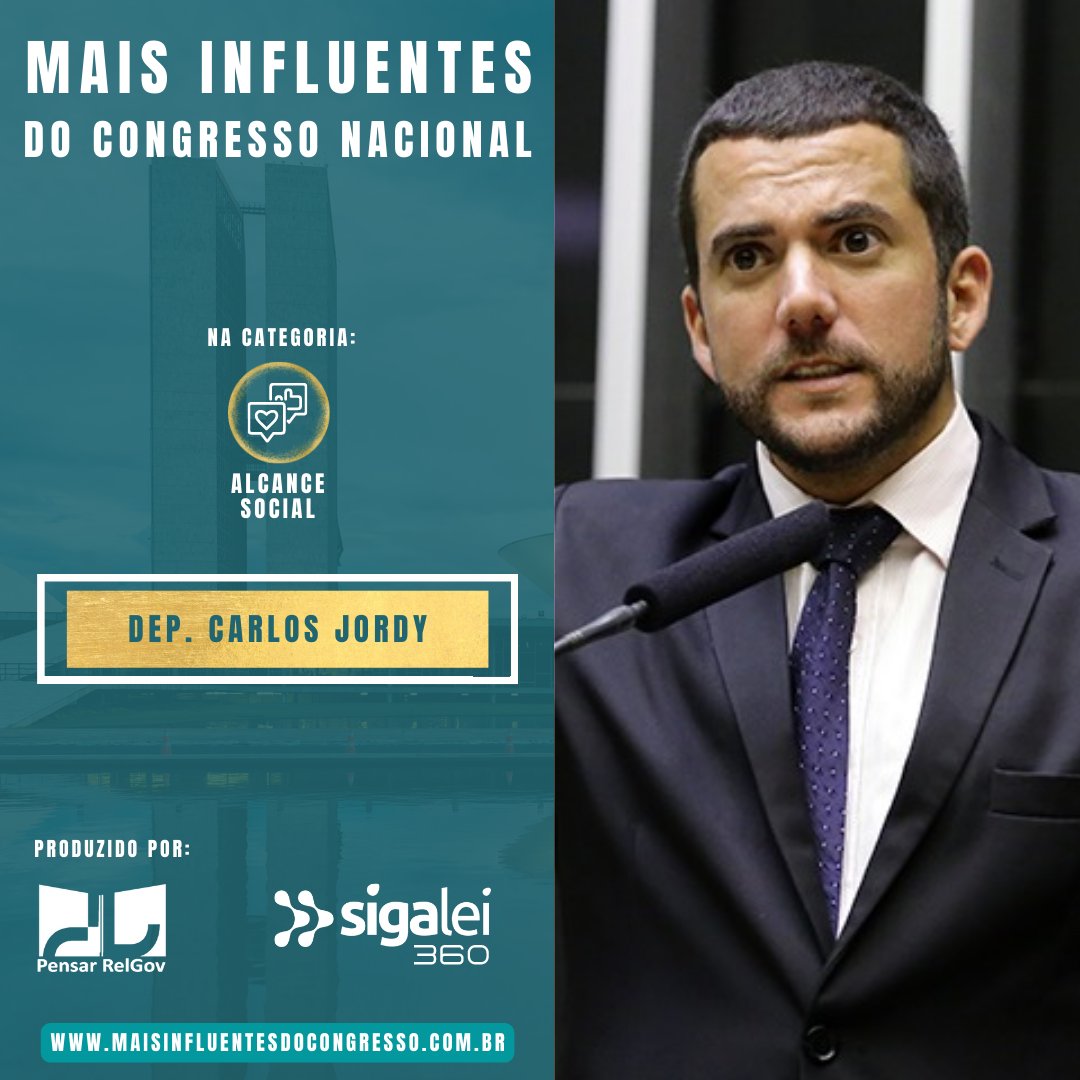 influentescn's tweet photo. O Deputado @carlosjordy está no ranking dos mais influentes do congresso nacional ( @influentescn ), que usa inteligência de dados para ranquear os parlamentares nas categorias performance legislativa, alcance social e liderança. 

@pensarrelgov @_SigaLei https://t.co/rWcjCmqPGi