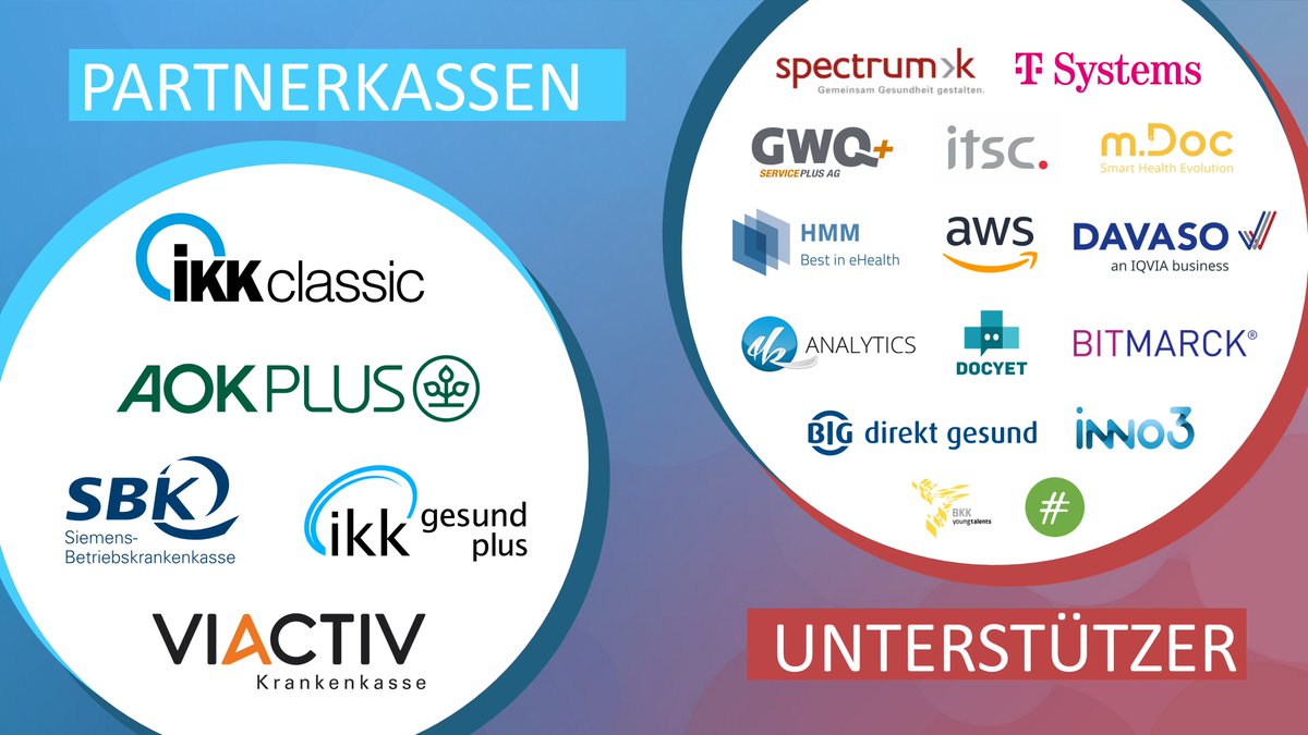 Neben unseren 5️⃣ Partner-#Krankenversicherungen wirken am #HIHC2022 auch zahlreiche Unterstützer mit, ohne die unser Format aus #Hackathon und #Konferenz nicht möglich wäre. Deshalb sagen wir schon heute "Danke" und freuen uns auf den baldigen Start am Mittwoch in #Leipzig. 👏