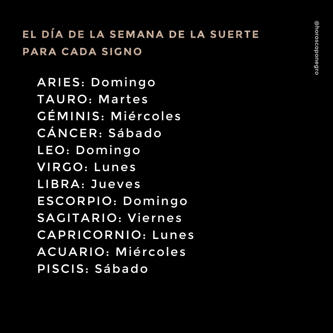 horoscoponegro's tweet photo. El día de la semana de la suerte para cada signo 🔮 https://t.co/vRzm5LMplp