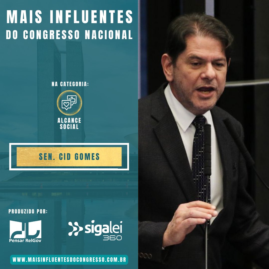 influentescn's tweet photo. O Senador @senadorcidgomes está no ranking dos mais influentes do congresso nacional ( @influentescn ), que usa inteligência de dados para ranquear os parlamentares nas categorias performance legislativa, alcance social e liderança. 

@pensarrelgov @_SigaLei https://t.co/tlTfJ9Jho1