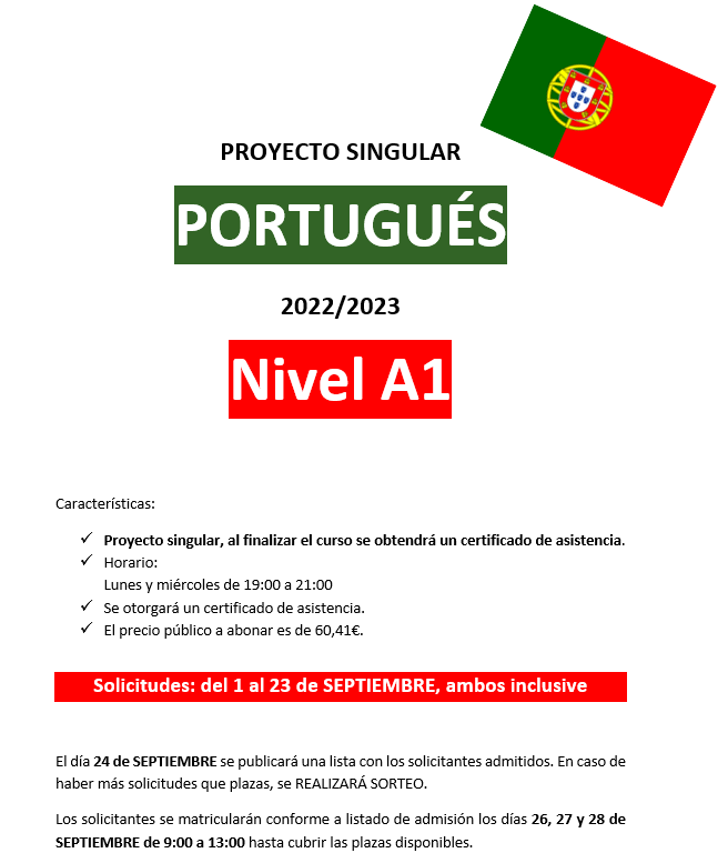 eoiguada's tweet photo. ADMISIÓN A1 PORTUGUÉS del 1 al 23 de septiembre. Para más información: https://t.co/1NdM7jxRyc https://t.co/0L2BSKNIdj