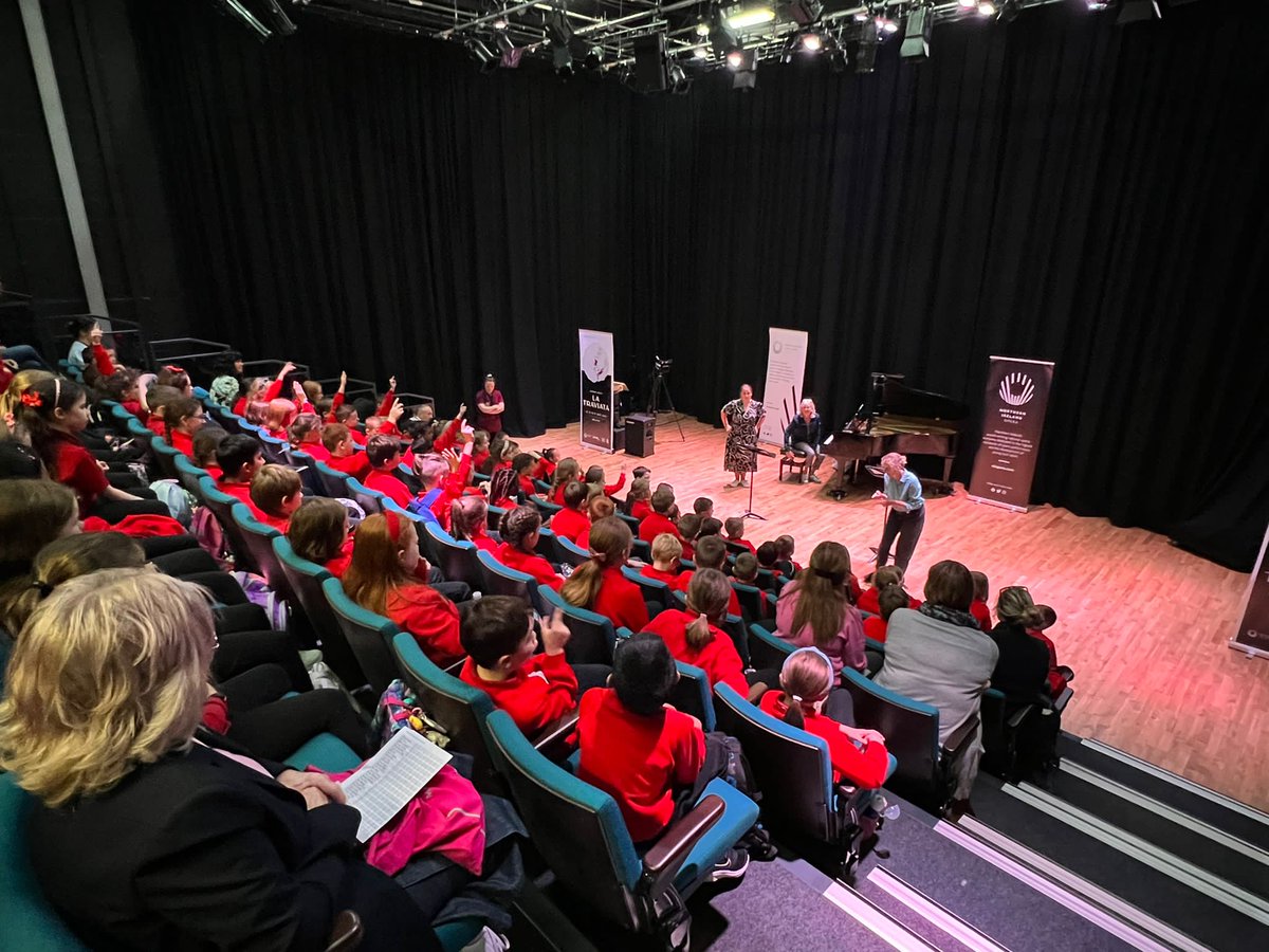 NIOpera's tweet photo. Fabulous morning of singing and dancing in the Studio @gohbelfast to kick off #OutreachWeek with the brilliant children from St Anne's Primary School in Finaghy. Thanks Ali Darragh, India Chapman-Webb &amp; Rosie Mullins, our outreach team. #operaoutreach @ArtsCouncilNI @WestonFdn https://t.co/P4lbQbKfFH