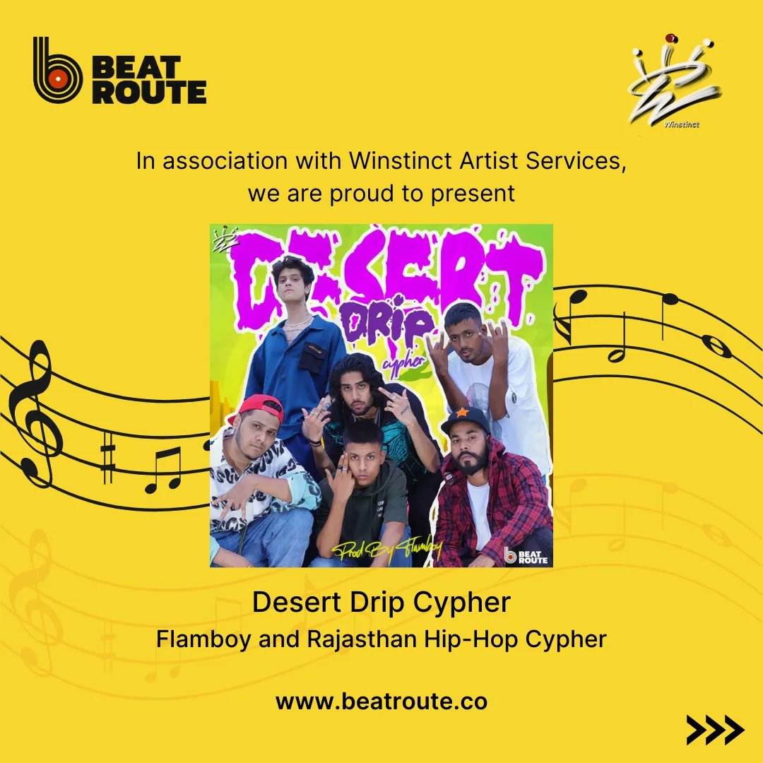 beatrouteco's tweet photo. We're proud to present @flamboybeatz1 - Desert Drip Cypher featuring Emcee NRS, R-Trip, The UD, Hyke and Extern | @rajasthanhiphop
In association with Winstinct Artists Services. Releasing on 9th Sept, 2022.
Check the thread to know more about the artists. #Beatroute https://t.co/I0KP8sDEwl