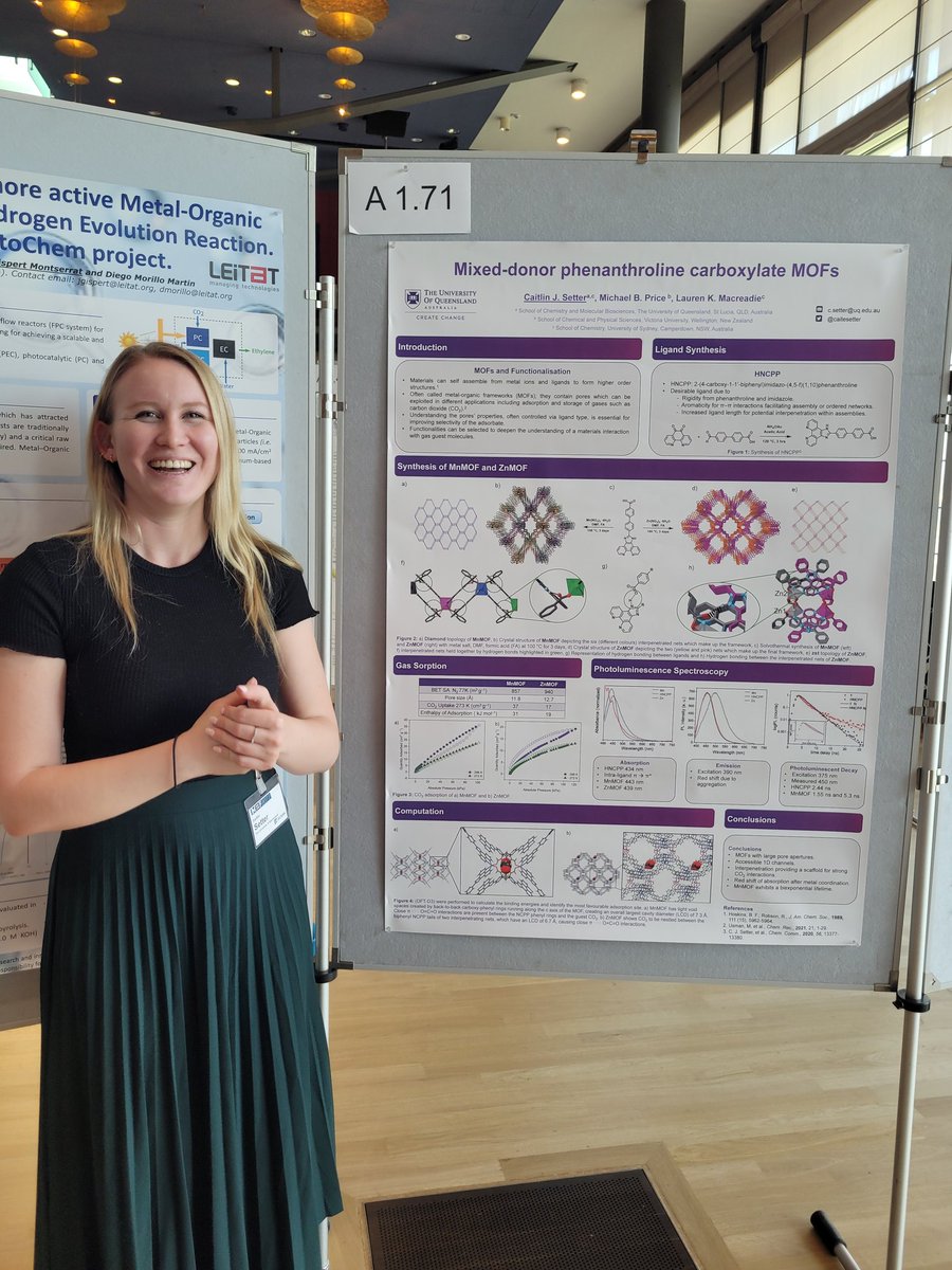 caitesetter's tweet photo. Hallo!
Looking forward to sharing my #MOF2022poster at @8thMOF2022 🇩🇪
Come say Hi! And check out how mixed-donor ligands can provide some interesting sites for adsorption #ozchem 🇦🇺 #abroad #phdstudent @UQ_SCMB https://t.co/6SwVg095H5