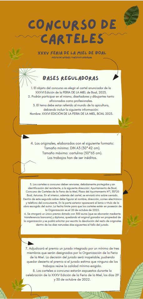 Concurso de carteles de la Feria de la Miel de Boal. Toda la información en la web municipal.
boal.es/feria-de-la-mi…