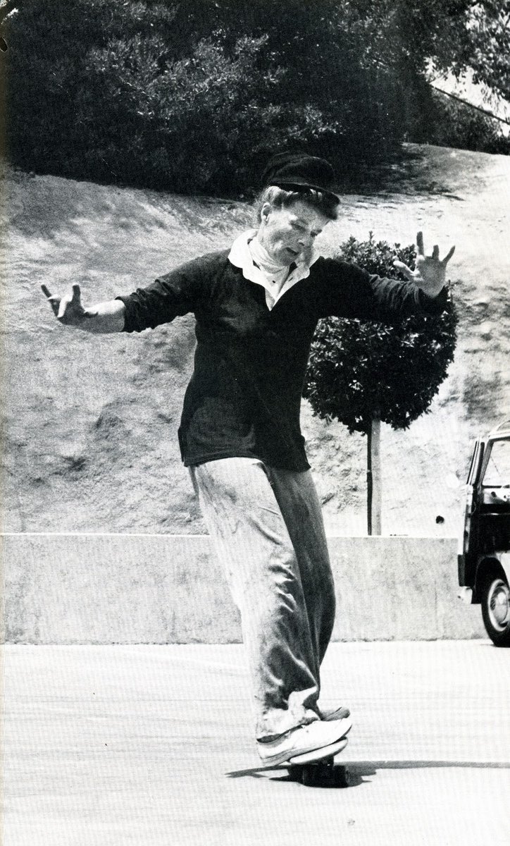 Katharine Hepburn on a skateboard, photo by her nephew Jack during an outing in Beverly Hills....(c.1978) #WomensArt