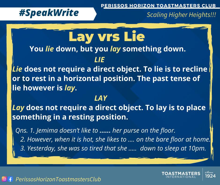 DivisionMGH's tweet photo. Let's speak right- Know the difference between "Lay and Lie".. https://t.co/yEZRG19UTT