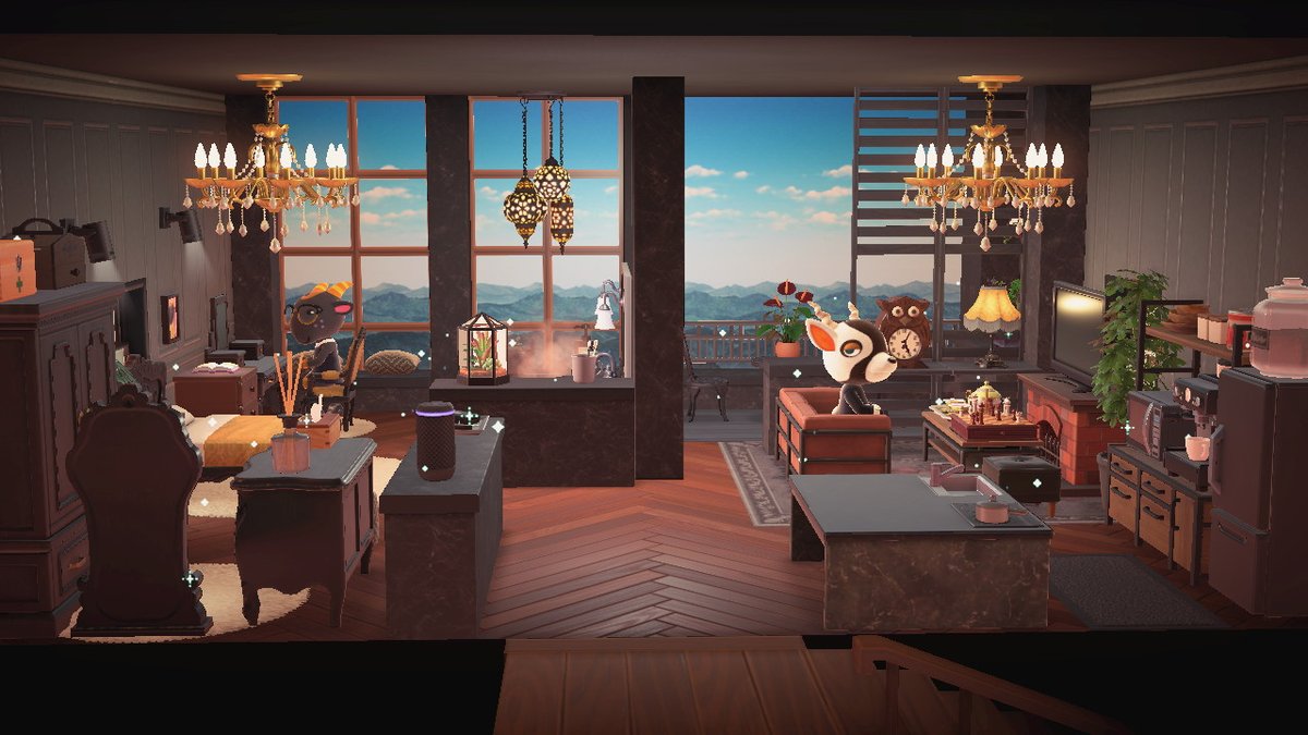 boobitsky's tweet photo. Next up on #HappyHomeParadise I added Zell as Nan's roommate, since he wanted to live in a hotel &amp; she owns one &amp; their colors match. I just added this second floor as the balcony suite/their master bedroom :-)

#acnhzell #acnhnan #acnhdesign #AnimalCrossing #ACNH #NintendoSwitch https://t.co/HOQWWf9aqK
