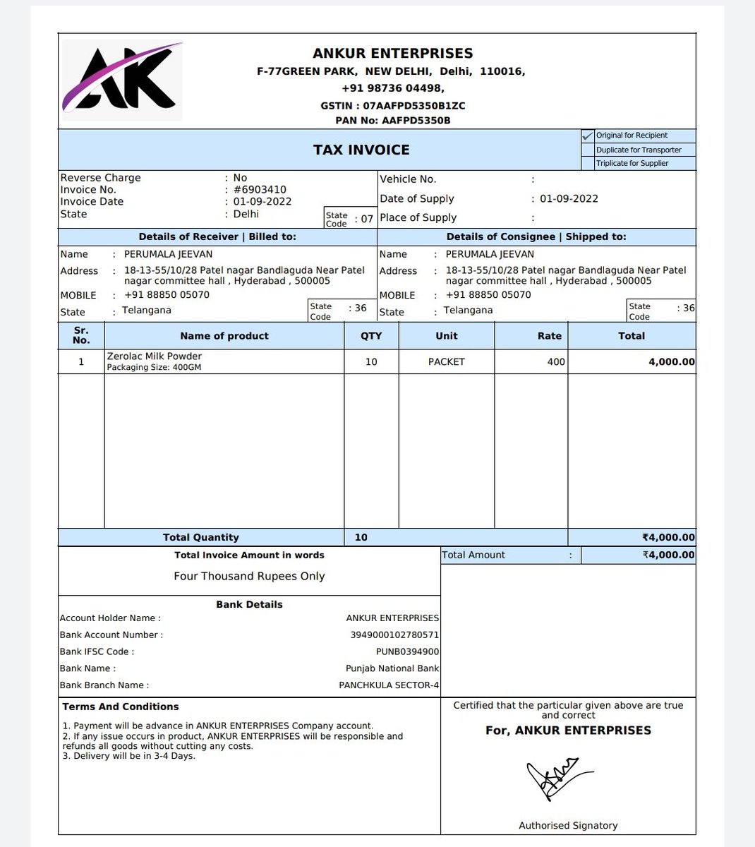JeevanPerumal4's tweet photo. @DelhiPolice 
Sir, plz help me to get my money back as i paid 4000rs for 10tins of zerolac which is food for my baby boy. But Ashok Sharma 9873604498  cheated me by sending fake bill on company.i later check with person not responding. Kindly help me. GST AND PAN details are frad https://t.co/oOvQNl5IBT