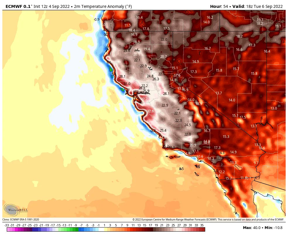 The worst of the ongoing heatwave is yet to hit California as one of the hottest air masses in recorded history develops. Many places will record their hottest September day ever, possibly multiple days in a row. How many more historics? #ActOnClimate #climate #energy