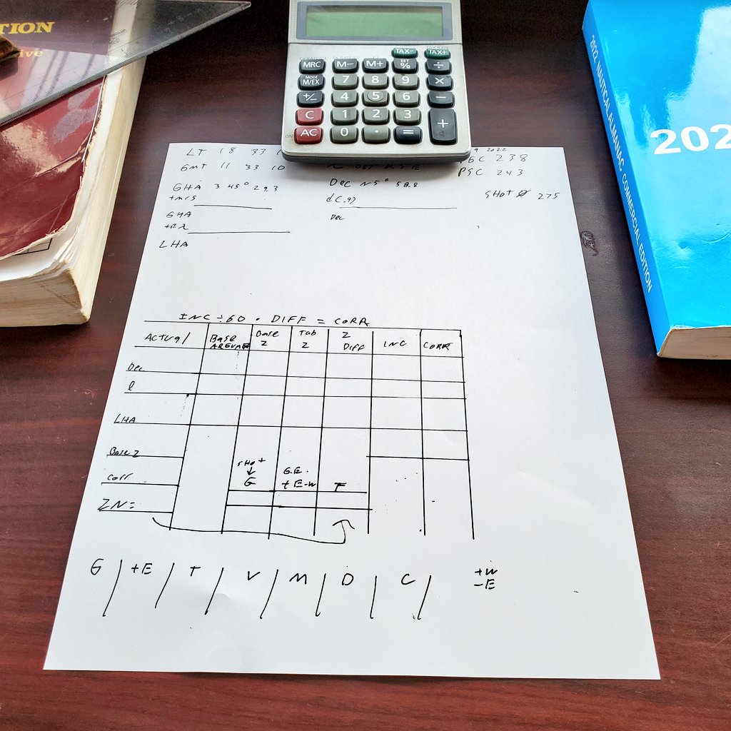 RedbeardILRCSAA's tweet image. After all that I find a gyro error of 1° W. Not bad. We shall add it to the Compass log. We don&apos;t use computer programs to find our solutions here. Think that&apos;s a lot of work...You should see star shots🤪 
(Last Pic here)

#Sailor #CelestialNavigation #3rdMate #PiratesLifeForMe