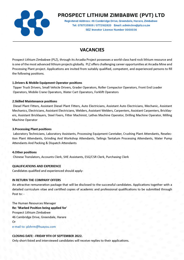 Ranga.🇿🇼 on Twitter "Just sharing these jobs at Prospect Lithium