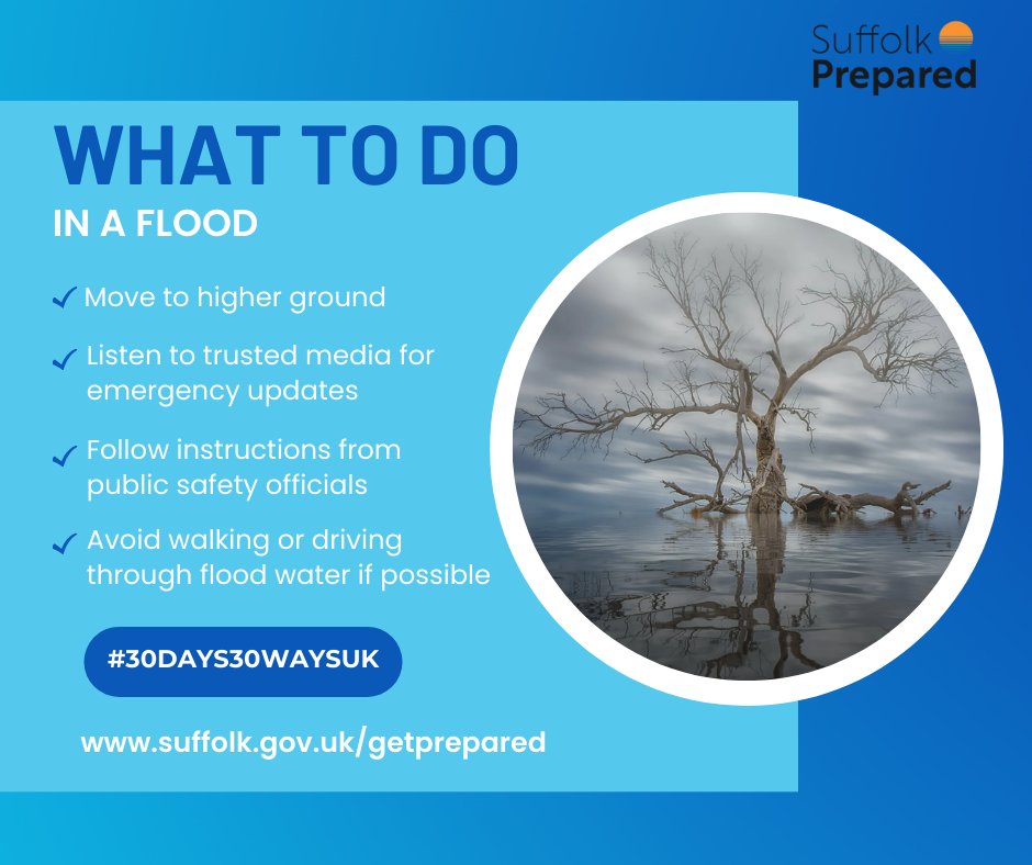 💧  Flooding can impact us all which is why it's important to be #FloodAware to protect you, your family and your home.

✅  We want to get #SuffolkPrepared and #FloodReady so are asking people to sign up for @EnvAgency flood warnings  👉 gov.uk/sign-up-for-fl…

#30days30waysUK