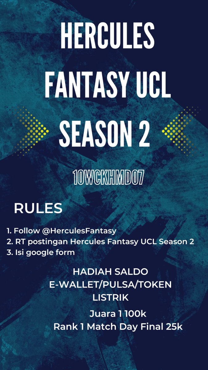 HerculesFantasy's tweet photo. Marhaban ya UCL
HERCULES UCL FANTASY IS BACK!!!

Ikuti rules ya. Pendaftaran dibuka sampai deadline MD2

Minta izin di retweet ya om @pisangij01 https://t.co/N8QZVptaTK