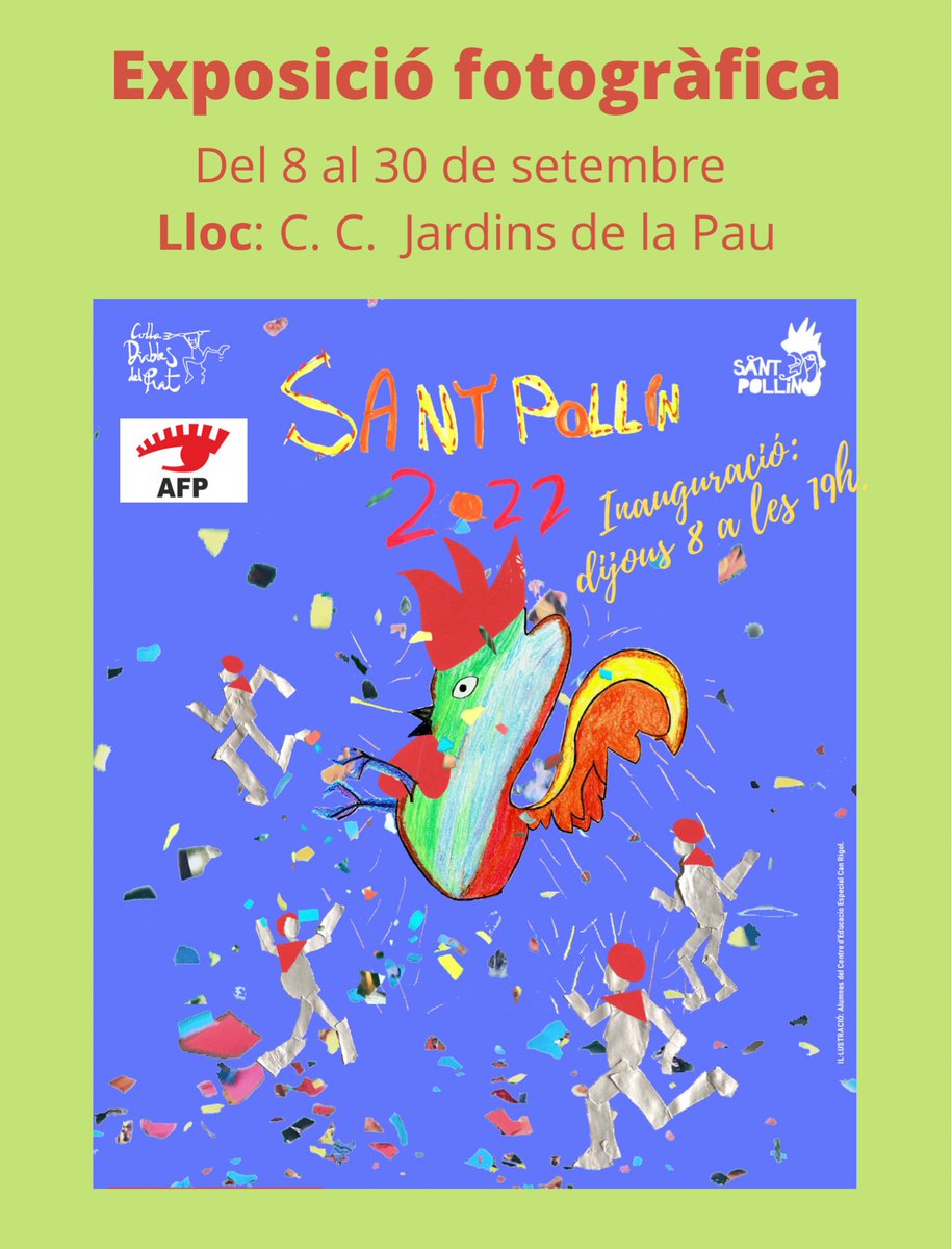 santpollin's tweet photo. Us convidem a visitar l’exposició fotogràfica de la Festa de Sant Pollin durant els dies 8 a 30 de setembre a CC Jardins de la Pau. Organitzada per: @AFPrat i la comissió de @diablesdelprat encarregada de la Festa de @santpollin.  @ccjardinspau @ajelprat @ElPratCultura https://t.co/o45eMRLG1R