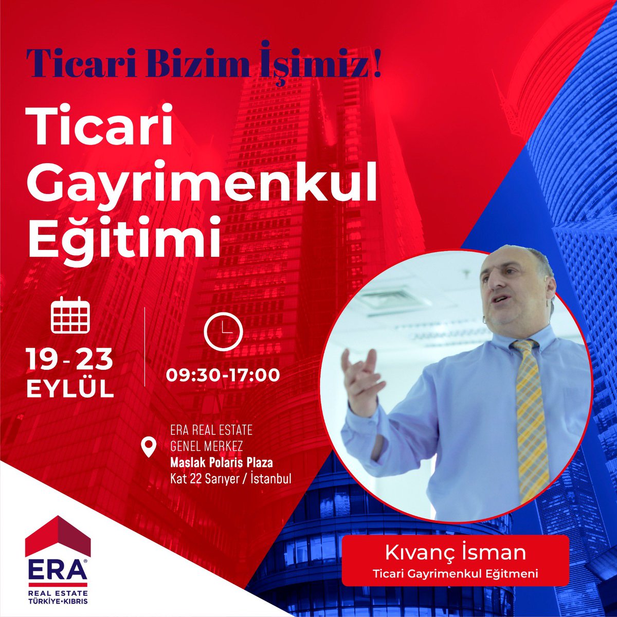 EraRealEstateTr's tweet photo. Türkiye’nin en iyi, en başarılı ve en güçlü ticari gayrimenkul ekibinin eğitimleri başlıyor. Ticari Gayrimenkul Eğitimi 19-23 Eylül’de saat 09.30-17.00 arasında! Eğitim, Ticari Gayrimenkul Eğitmeni Kıvanç İsman tarafından Genel Merkez’de verilecektir.
#cbcclub #ticarigayrimenkul https://t.co/1ARW9rg9N1