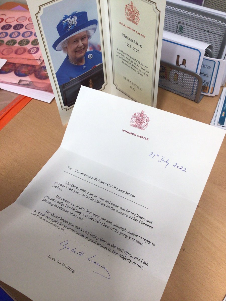 StJamesYear1's tweet photo. Wow 🤩 What an amazing surprise to receive a letter from Windsor Castle! We were so excited to hear that The Queen liked our letters and pictures! @RoyalFamily @StJamesChorley @StJamesYear2 https://t.co/kBz85gEf9s
