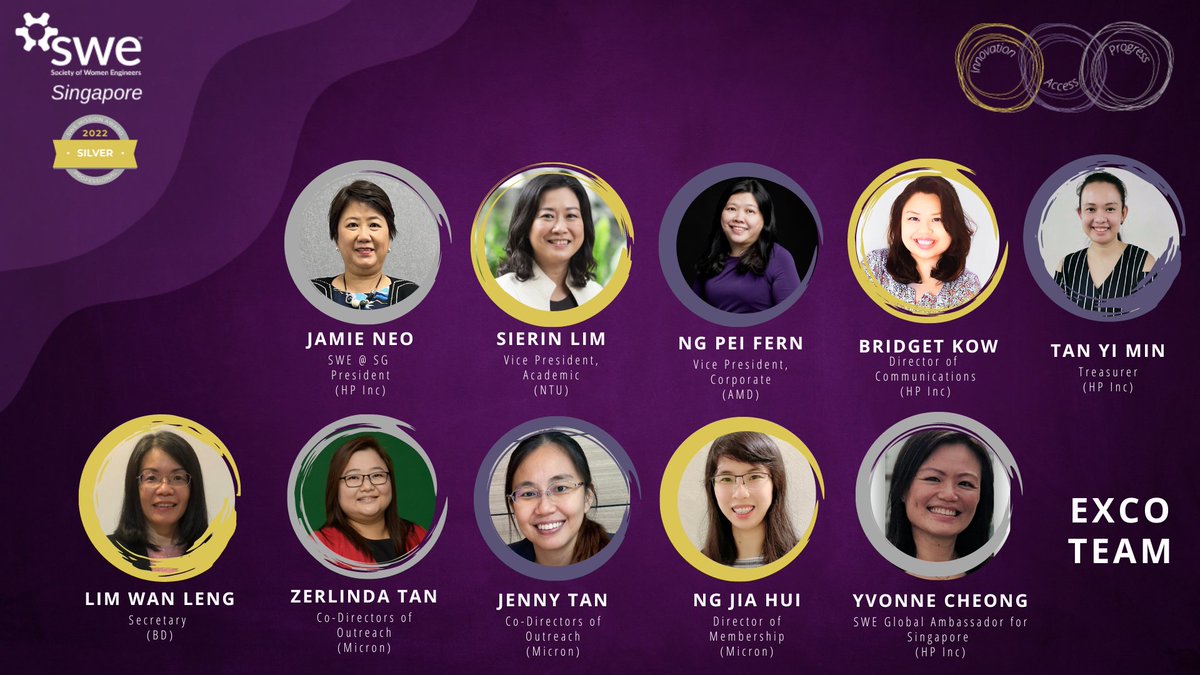 Announcing the new Exco Team for SWE@ SG. We held a small election to decide who will lead the mission and cause. The following members represent different industries in STEM – from academia, medical, technology, semiconductor and more. Let's welcome them on board!