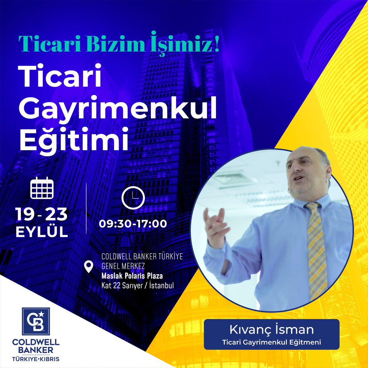 TurkiyeCB's tweet photo. Türkiye’nin en iyi, en başarılı ve en güçlü ticari gayrimenkul ekibinin eğitimleri başlıyor. Ticari Gayrimenkul Eğitimi 19-23 Eylül’de saat 09.30-17.00 arasında! Eğitim, Ticari Gayrimenkul Eğitmeni Kıvanç İsman tarafından Genel Merkez’de verilecektir.
#cbcclub #ticarigayrimenkul https://t.co/irJd8wKEu0