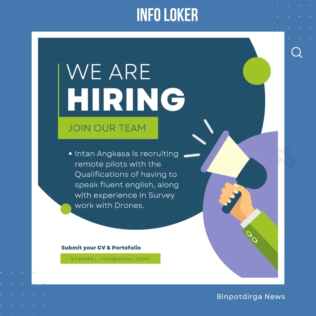 Binpotdirga's tweet photo. Malam Aerolovers!

Intan Angkasa is recruiting remote pilots with the Qualifications of having to speak fluent english, along with experience in Survey work with Drones

Send your CV before 10th September 2022. https://t.co/Q1ib09sUFE