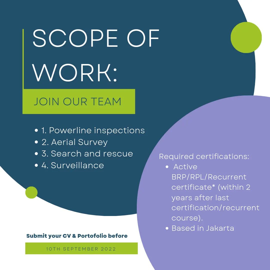 Binpotdirga's tweet photo. Malam Aerolovers!

Intan Angkasa is recruiting remote pilots with the Qualifications of having to speak fluent english, along with experience in Survey work with Drones

Send your CV before 10th September 2022. https://t.co/Q1ib09sUFE