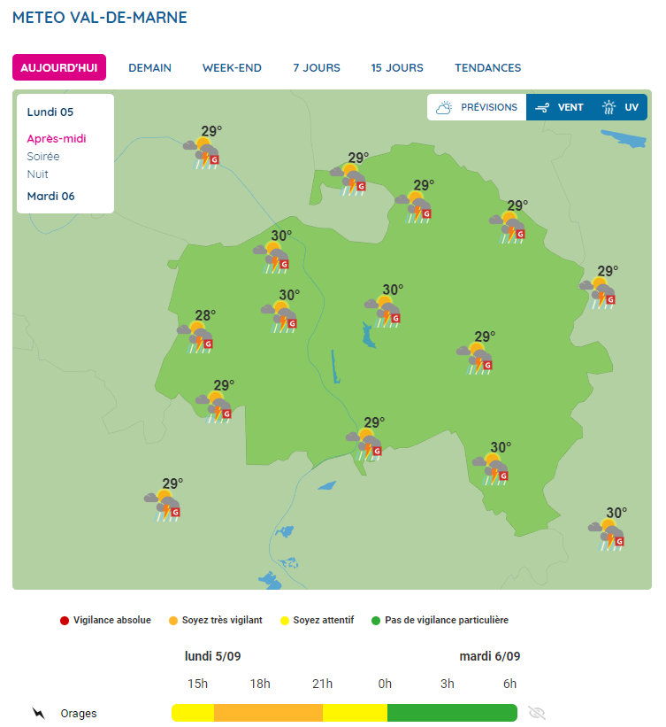 valdemarne_94's tweet photo. #Meteo94 : le #ValdeMarne passe en #vigilanceorange aux orages ⛈️
➡️Un épisode orageux est attendu, avec cet après-midi et ce soir, un risque de rafales localement violentes
🔴Soyez prudents et restez informés sur https://t.co/kXscQ2G70C https://t.co/seTbSYy8v5