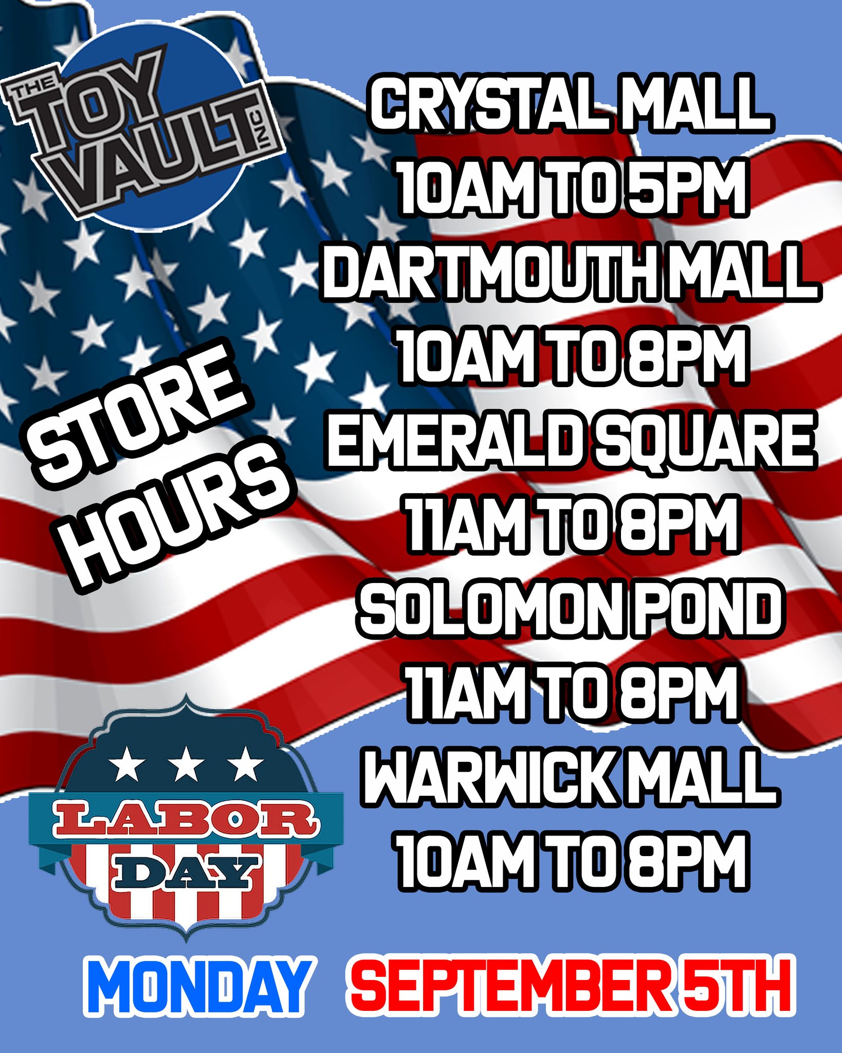 The Toy Vault on Twitter "Reminder today, September 5th, LaborDay 