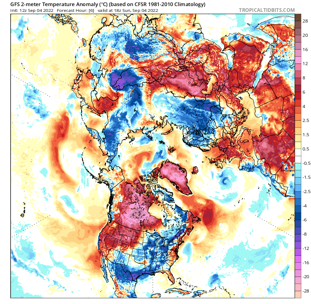Link4Universe's tweet photo. Le zone in rosso hanno, al momento, temperature SUPERIORI alla media 1981-2010. Le ondate di calore che coinvolgono l'artico e Groenlandia, stanno anche portando ad una fusione estremamente rapida dei ghiacci, più del doppio di anni precedenti in alcune zone. #emergenzaclimatica https://t.co/W25ALDfBb7