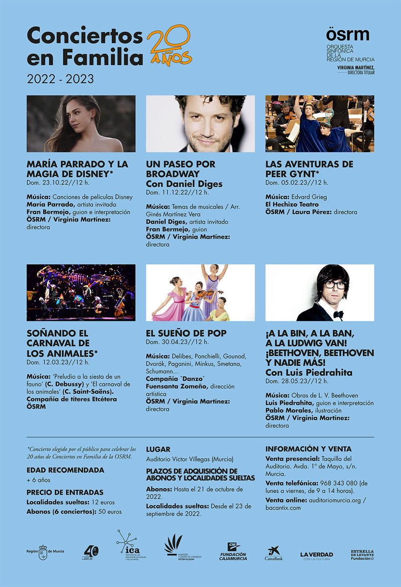 Hoy tenemos mucho que celebrar... ¡Vuelven los #ConciertosEnFamilia de la #ÖSRM! 🎉 Además, ¡cumplimos 20 años! Y no sólo eso.... a partir de mañana, ¡también vuelven los abonos! 
Compartimos con vosotros todos los detalles de esta temporada tan especial➡️ cutt.ly/fCkHhW5
