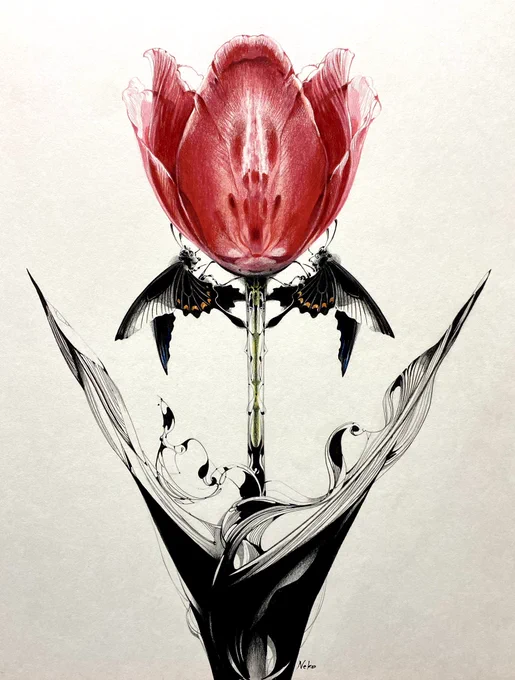 チューリップの肖像#アナログ画 