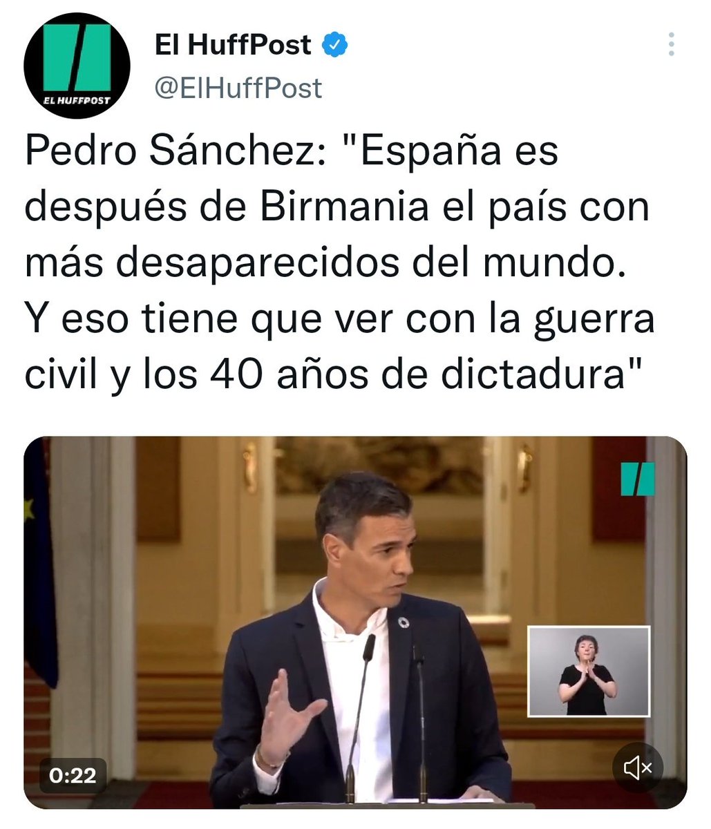 B_Historia's tweet photo. ⛔ BULO de @sanchezcastejon. "España es después de Birmania el país con más desaparecidos del mundo."

❌ FALSO: El @ohchr de la ONU negó la cifra y los métodos empleados. El ICPM tampoco tiene registros.
https://t.co/04O8SRyg1Q…
https://t.co/xtHmrlcX2Z… https://t.co/zN2v5FkEKO