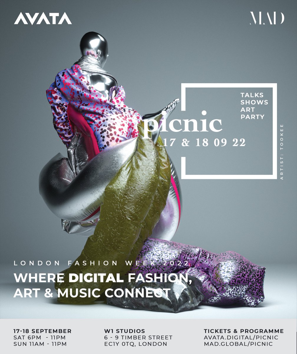 ⏰ Tickets are live for Picnic, a digital fashion and art weekend at W1 Immersive @w1curates in East London presented by @AvataOfficial & @MAD__Global Limited Capacity, book now & join the digital fashion revolution. eventbrite.com/e/picnic-where…