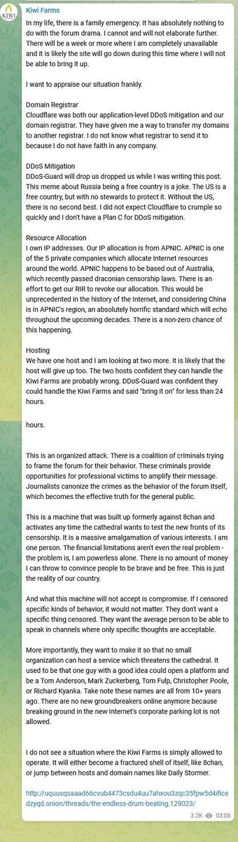 ErinInTheMorn's tweet image. Josh Moon, the owners of Kiwifarms, admits defeat. Keffals, her team (many of whom will stay anonymous and will never get any thanks), the trans community, and it’s allies took down the worst site on the internet.

There truly is nothing better in this world than Nazis crying.