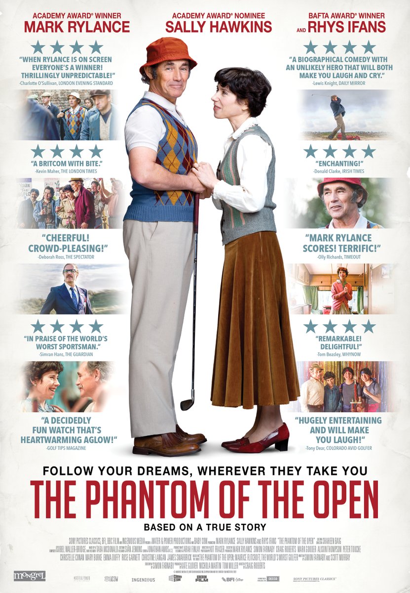 barriefilmfest's tweet image. #ScreenOne this week! 
THE PHANTOM OF THE OPEN

Mark Rylance and Sally Hawkins in the heartwarming story of a dreamer who manages to gain entry to the 1976 British Open Golf Championship qualification round despite being a complete novice. 

bit.ly/3xeEGgT