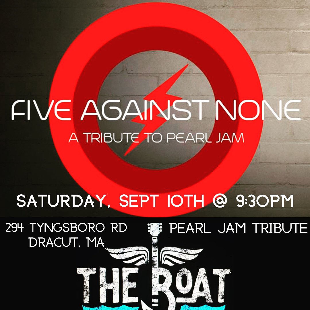fiveagainstnone's tweet photo. Saturday night Sept 10th come see us play Pearl Jam tunes all night! @ The Boat in Dracut MA https://t.co/FevYyl8jXZ