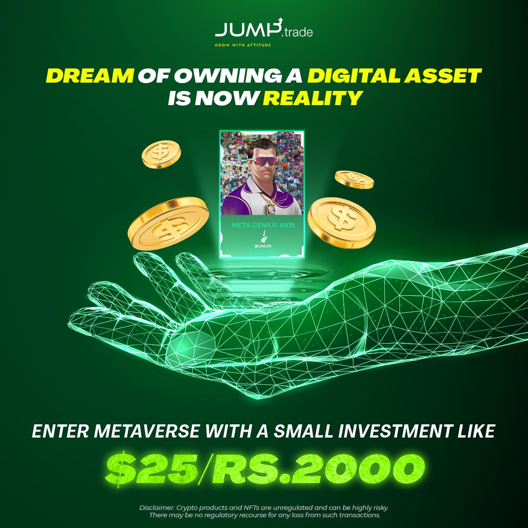 AIJTofficial's tweet photo. Now owning a NFT you don’t need to wait for a big amount! 

Collect cricket NFTs from @jumptradenft starting from, as affordable as $25/Rs.2000 and enter the Metaverse Arena! And also you can utilise them in MCL (Meta Cricket League) 

Double the bonanza, double the benefits! https://t.co/RTzz8DoTRX