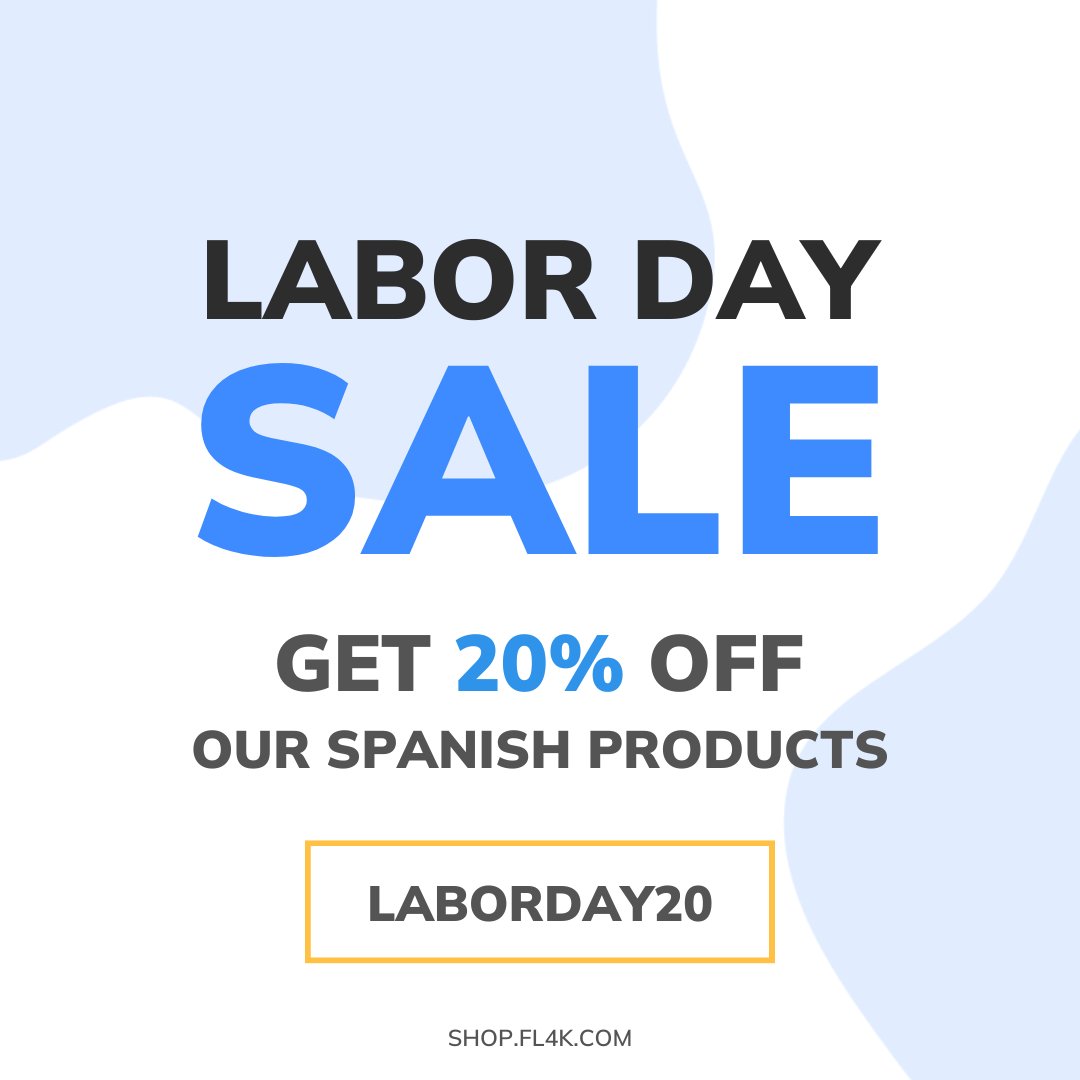 Happy Labor Day! TODAY ONLY, save 20% on our Spanish materials for kids! 🎉
During checkout, add coupon code LABORDAY20 to unlock the savings.
Shop our Labor Day Sale through midnight here: shop.fl4k.com

#LaborDaySale #Spanishforkids