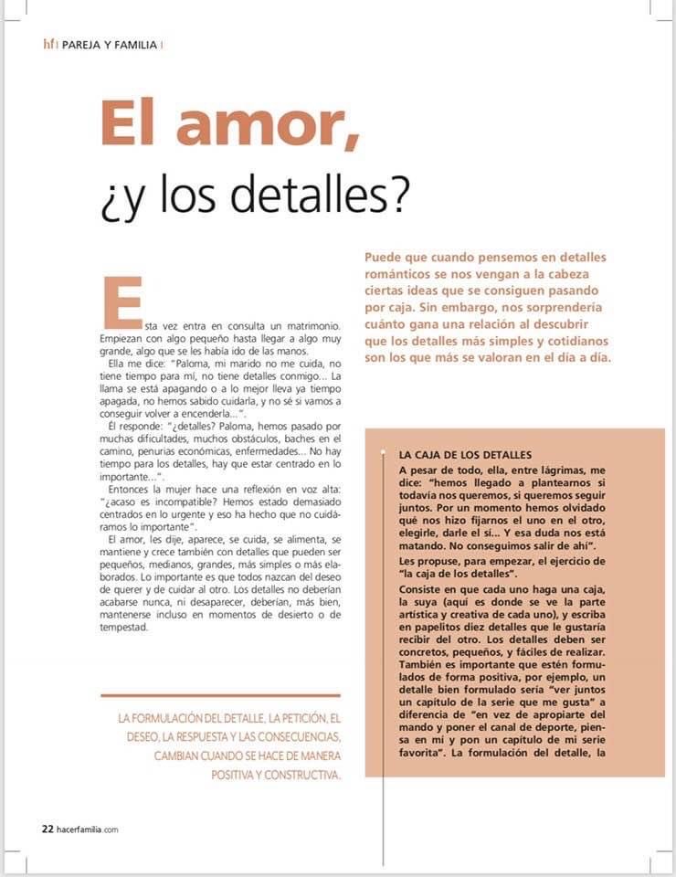PalomadeCendra's tweet photo. Empezamos el curso y comparto con vosotros uno de mis artículos en la revista Hacer Familia. Sobre El amor y los detalles. ¡Espero que os guste! Un abrazo. https://t.co/sWeaXG1Kaz