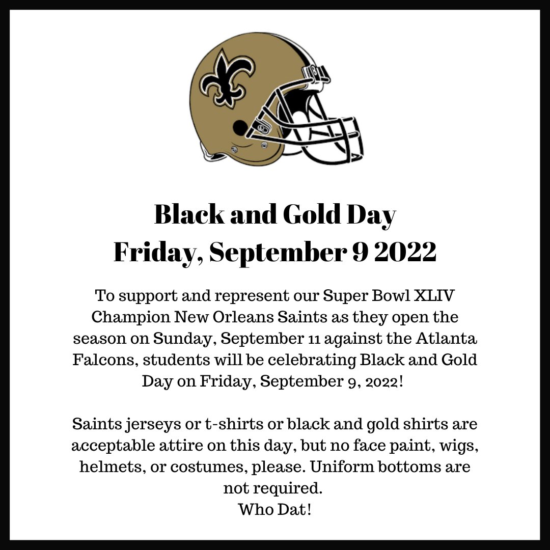 Black and Gold Day is Friday, September 9! 💛 🖤 #trinitynola #neworleanssaints #saints #blackandgold