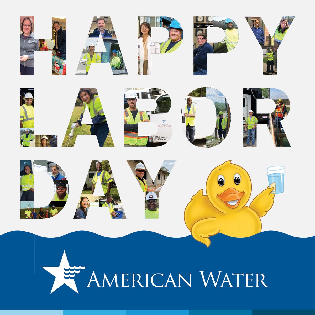 amwater's tweet photo. Can you believe it’s already the unofficial end to summer? Our employees are a vital and an important part of the essential services we provide.  Thank You! Enjoy a safe Labor Day holiday! #LaborDay #WeKeepLifeFlowing https://t.co/O7a0Tk2aeI