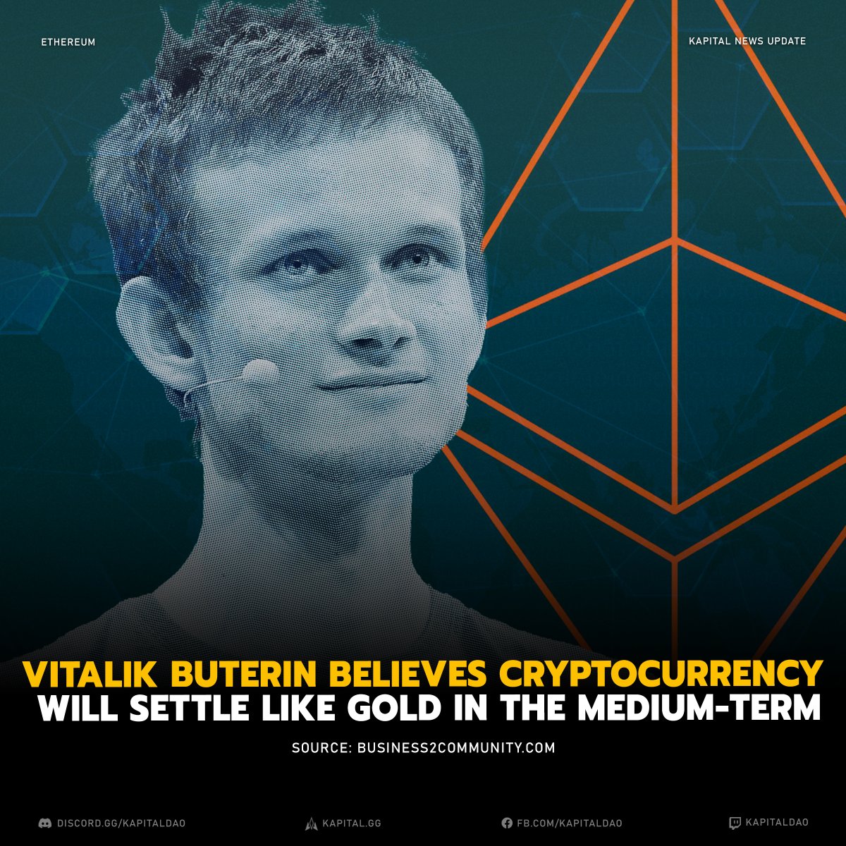 kapital_news's tweet photo. Buterin, the co-founder of Ethereum, thinks that the volatility of the cryptocurrency market might eventually approach that of gold and equities. However, he has not established a definitive stabilization price for cryptocurrencies. https://t.co/HP1vt0VceF