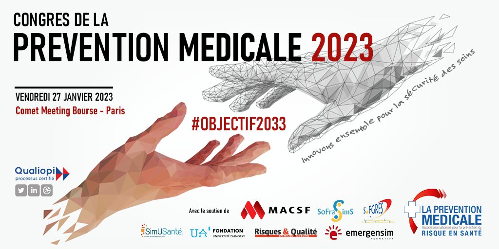 Prevention_Med's tweet photo. [#SaveTheDate] Congrès de la @Prevention_Med 
#Objectif2033 : Innovons ensemble pour la sécurité des soins
📅 27 janvier 2023
👥 En présence du Pr Dominique Le Guludec, présidente de la @HAS_sante 
📍 @cometmeetings Bourse - Paris
Pour en savoir plus ⤵️
https://t.co/yimKhu6cfH https://t.co/sulwx62785