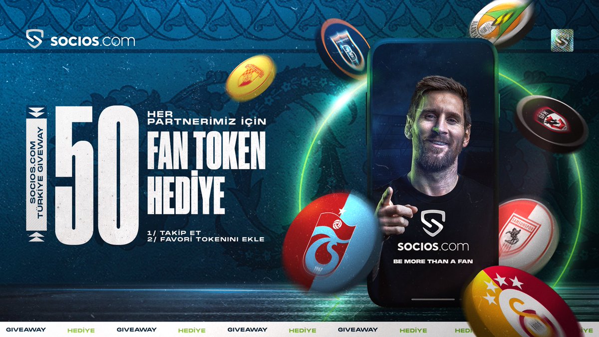 🇹🇷Socios.com Türkiye hesabının açılışını ilk giveaway ile kutluyoruz🥳

Her Türk partnerimiz için 50'şer Fan Token hediye ediyoruz!

1️⃣<a href="/Socios_Turkiye/">Socios.com Türkiye 🇹🇷</a> hesabını takip et
2️⃣ Bu tweeti RT’le
3️⃣ Favori Fan Tokenın ile yanıtla

$GAL $TRA $IBFK $ALA $GOZ $GFK $SAM

⚡ $CHZ