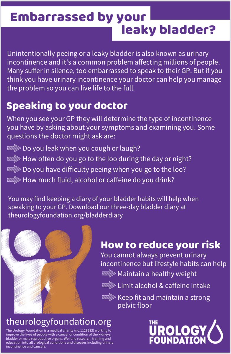 G20MUS's tweet photo. Urology month continues. Don’t suffer a leaky bladder in silence. See your GP who can assess and often treat your symptoms and if appropriate refer to bladder and bowel service or a urologist for further investigations. https://t.co/yPdo1f5fF1